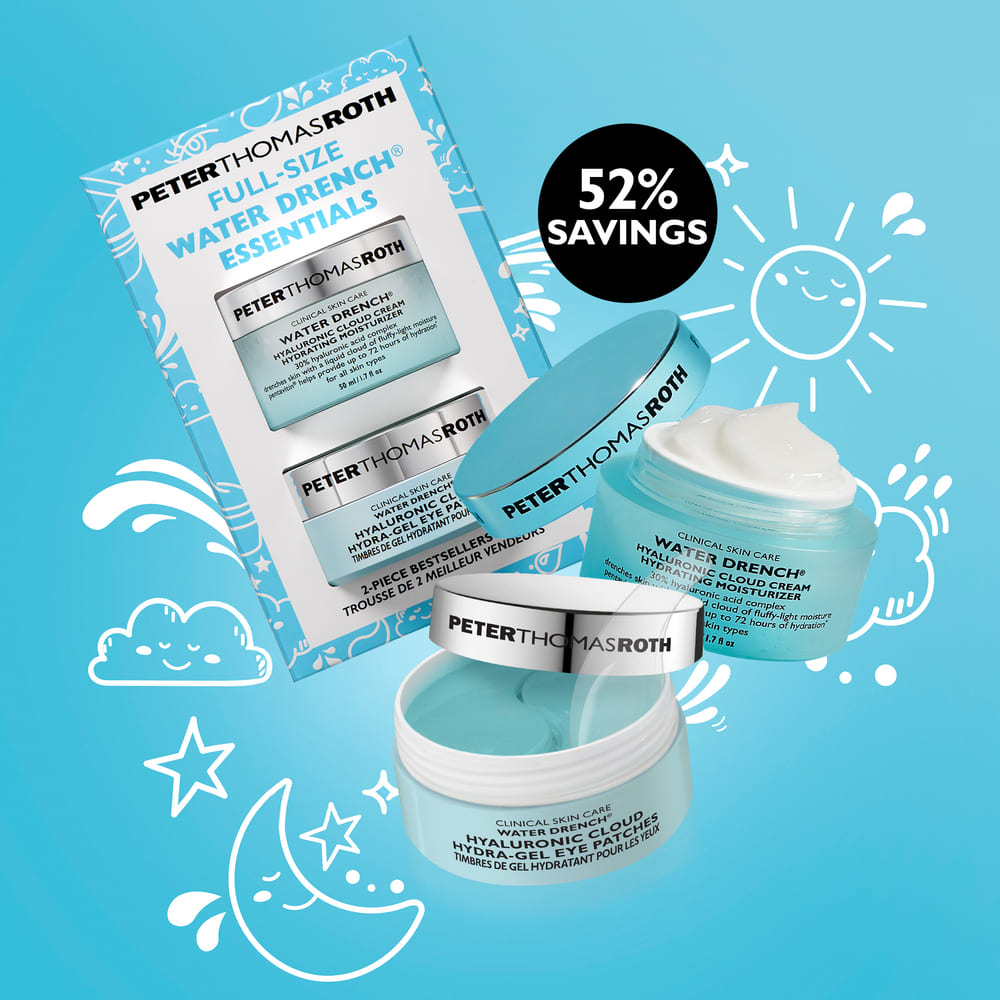FULL-SIZE WATER DRENCH&reg; ESSENTIALS 2-PIECE MOISTURIZER AND EYE PATCH SET (SET DE CREMA Y PARCHES PARA OJOS HIDRATANTES)